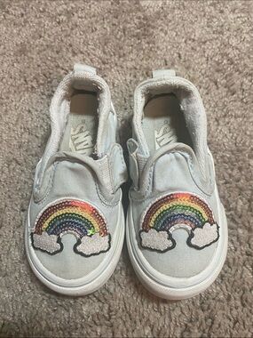 Vans Oldskool Kids White Slip-On Sneakers with Sequined Rainbow size 6 US